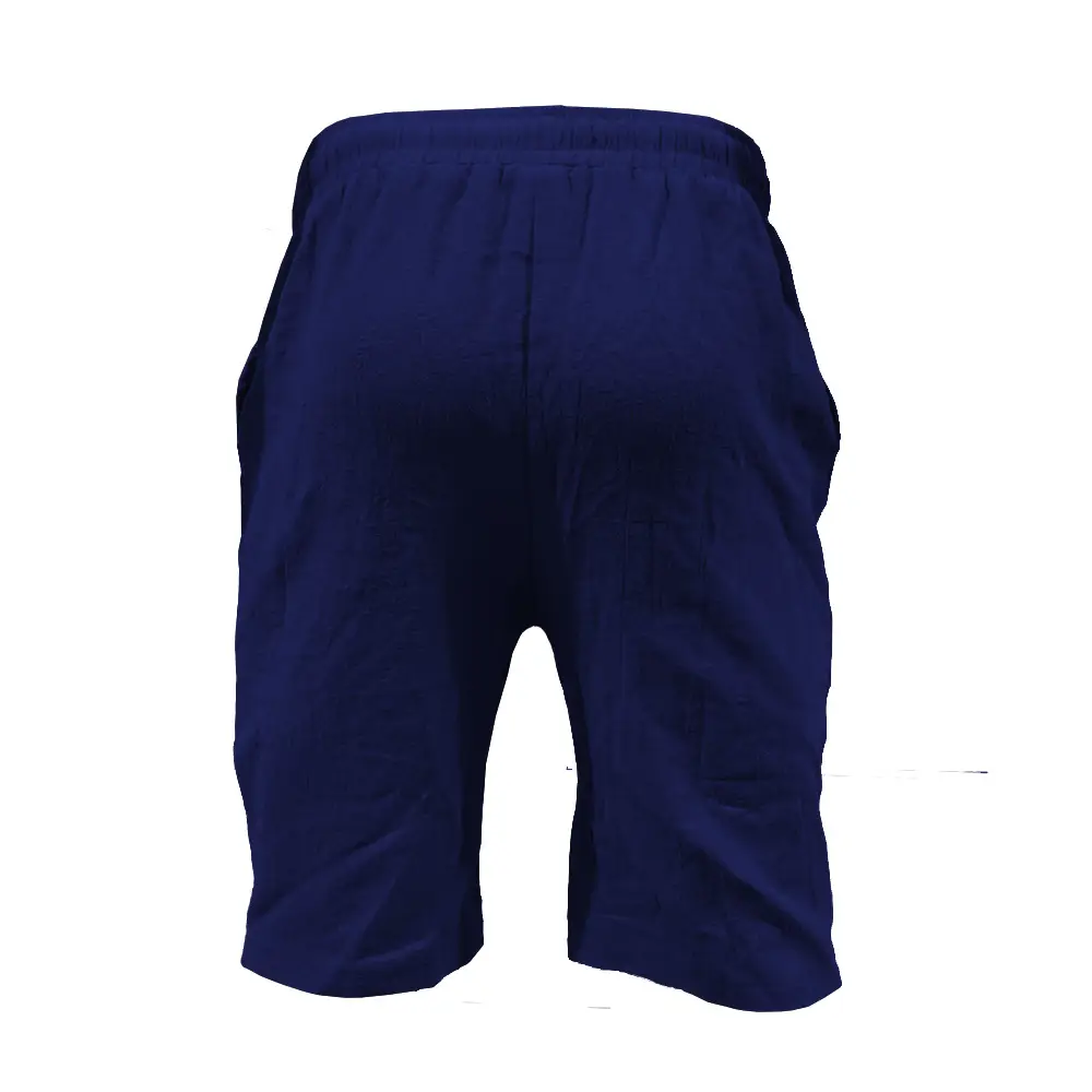 Men Drawstring Shorts Blue Cotton Linen Stretch Waist — feature 15