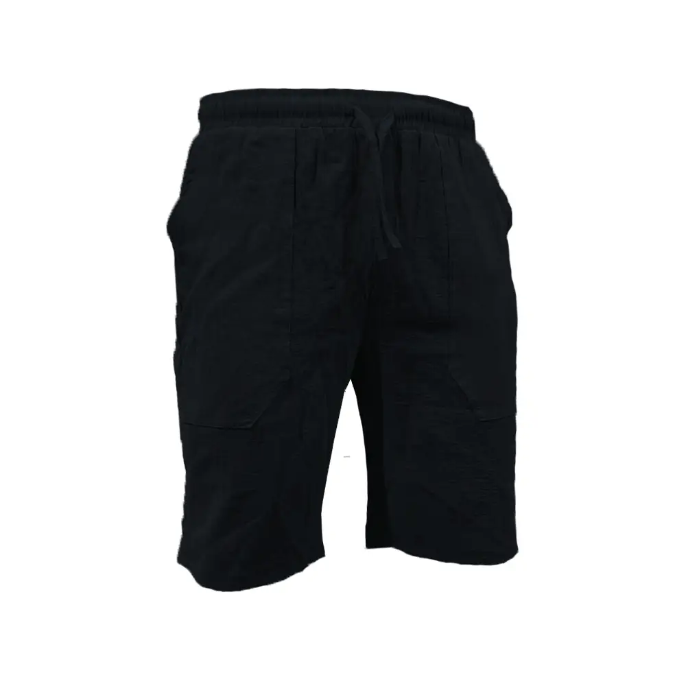 Men Drawstring Shorts Blue Cotton Linen Stretch Waist — feature 17