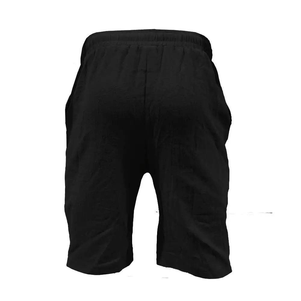 Men Drawstring Shorts Blue Cotton Linen Stretch Waist — feature 18