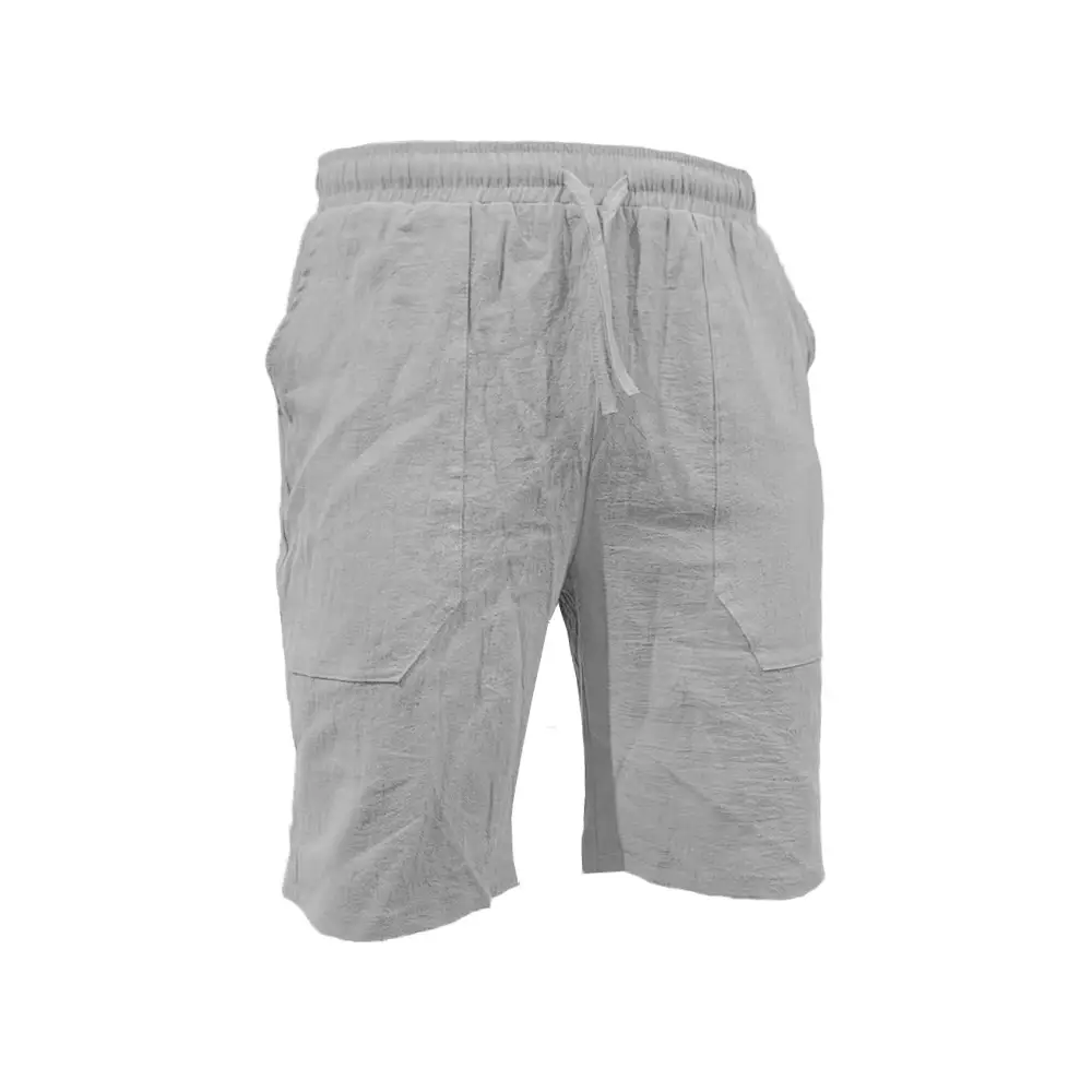 Men Drawstring Shorts Blue Cotton Linen Stretch Waist — feature 20