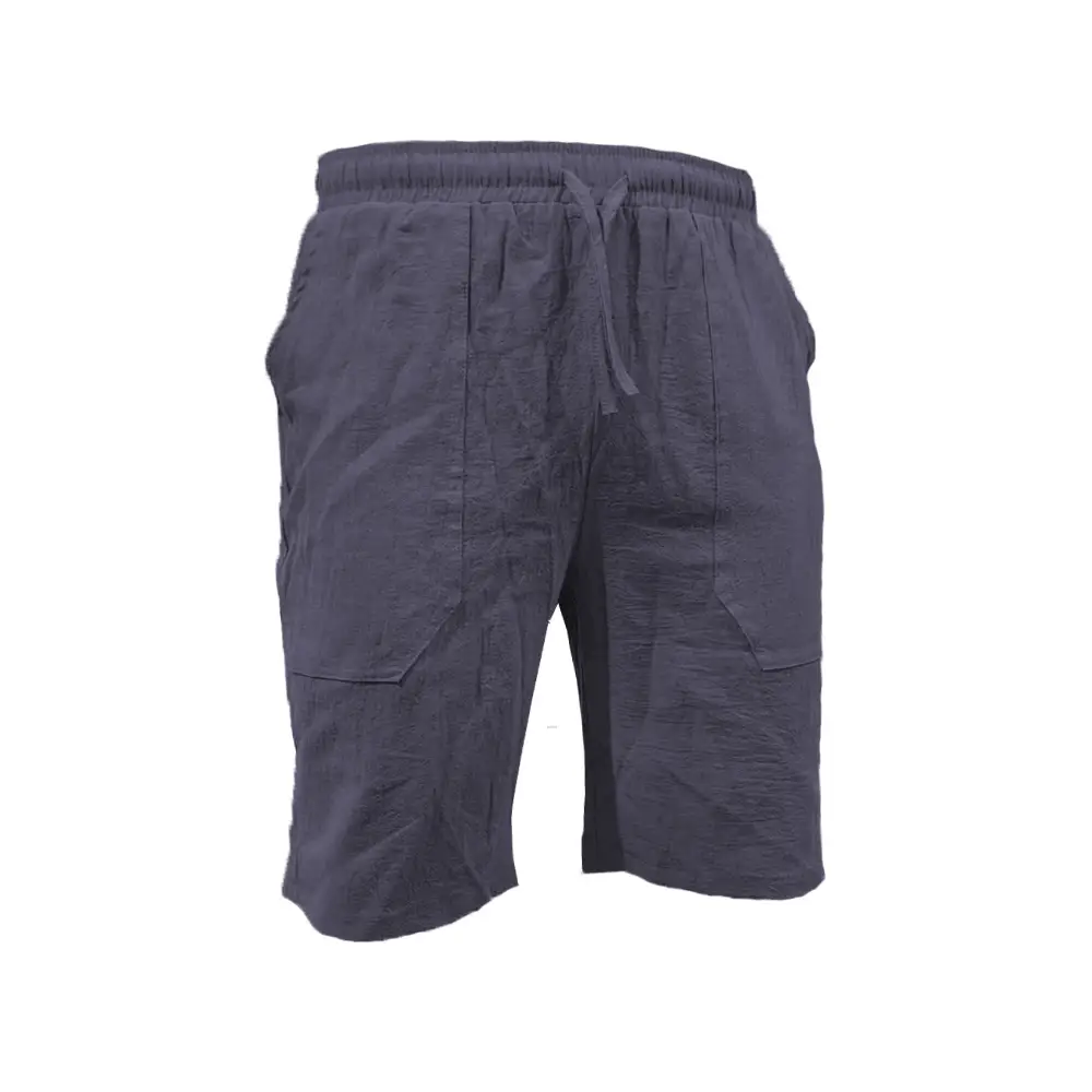 Men Drawstring Shorts Blue Cotton Linen Stretch Waist - Image 2
