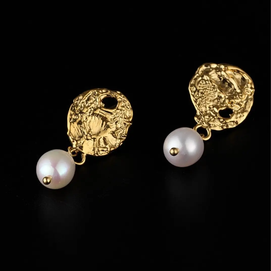 Golden Moon Phase Pearl Earrings Niche Design - Image 2