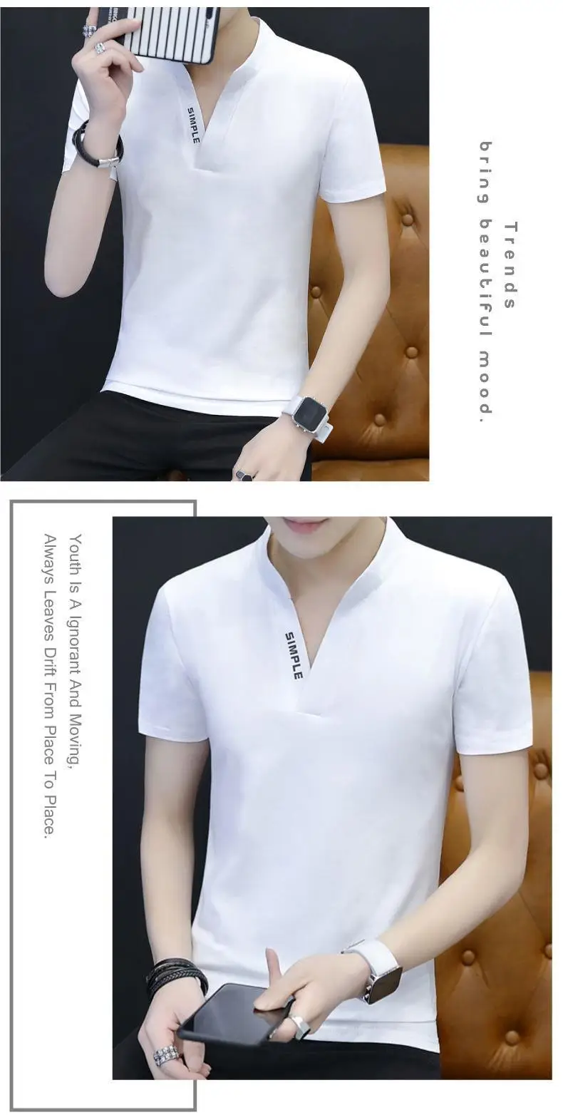 Men Red Korean Style Polo T-Shirt Large — feature 6