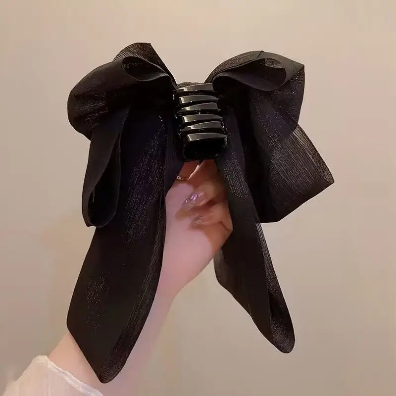 Black Oversized Bow Hairpin for Women - Image 4