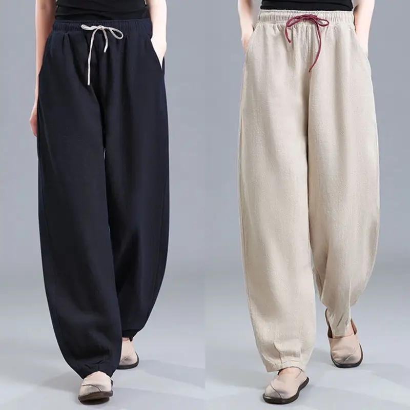 Women Cotton Linen Draped Harem Pants High Waist Loose 2025 - Image 4