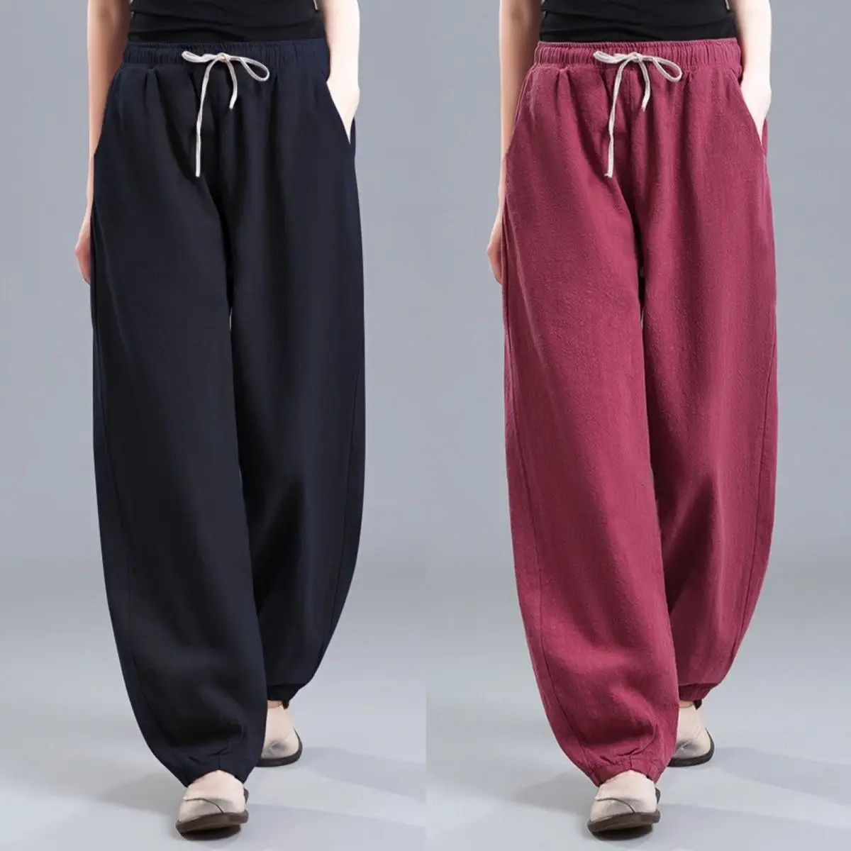 Women Cotton Linen Draped Harem Pants High Waist Loose 2025 - Image 5