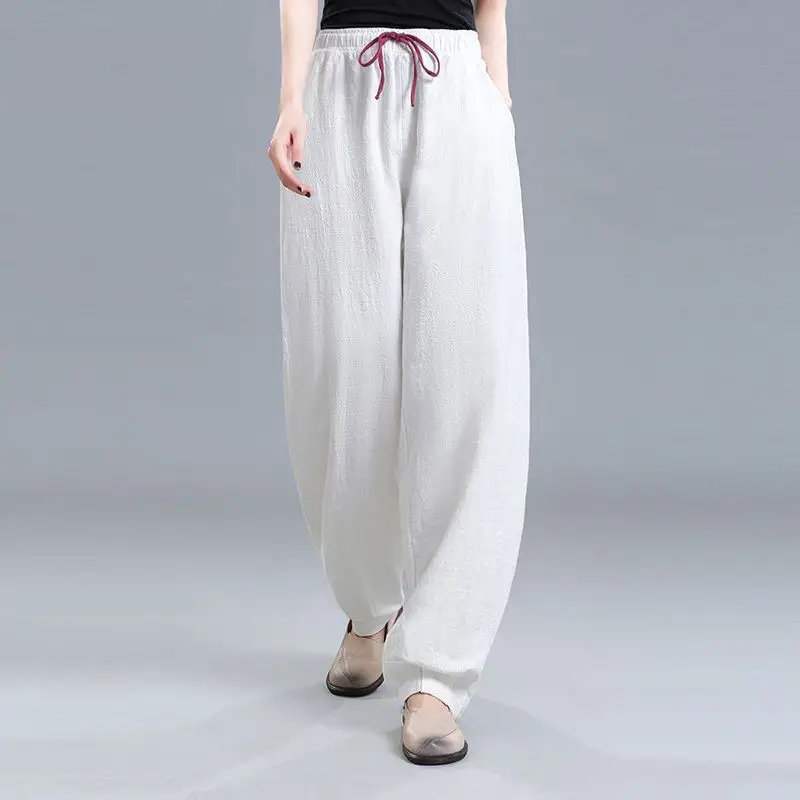 Women Cotton Linen Draped Harem Pants High Waist Loose 2025 - Image 6