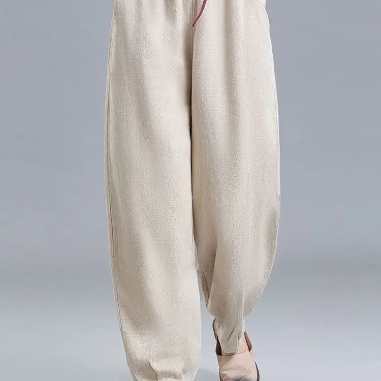 Women Cotton Linen Draped Harem Pants High Waist Loose 2025 - Image 3