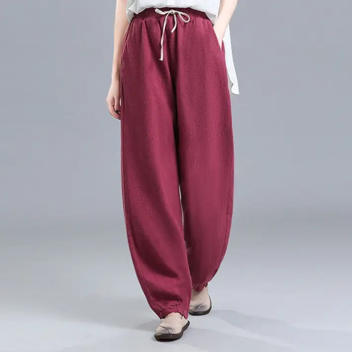 Women Cotton Linen Draped Harem Pants High Waist Loose 2025 - Image 2