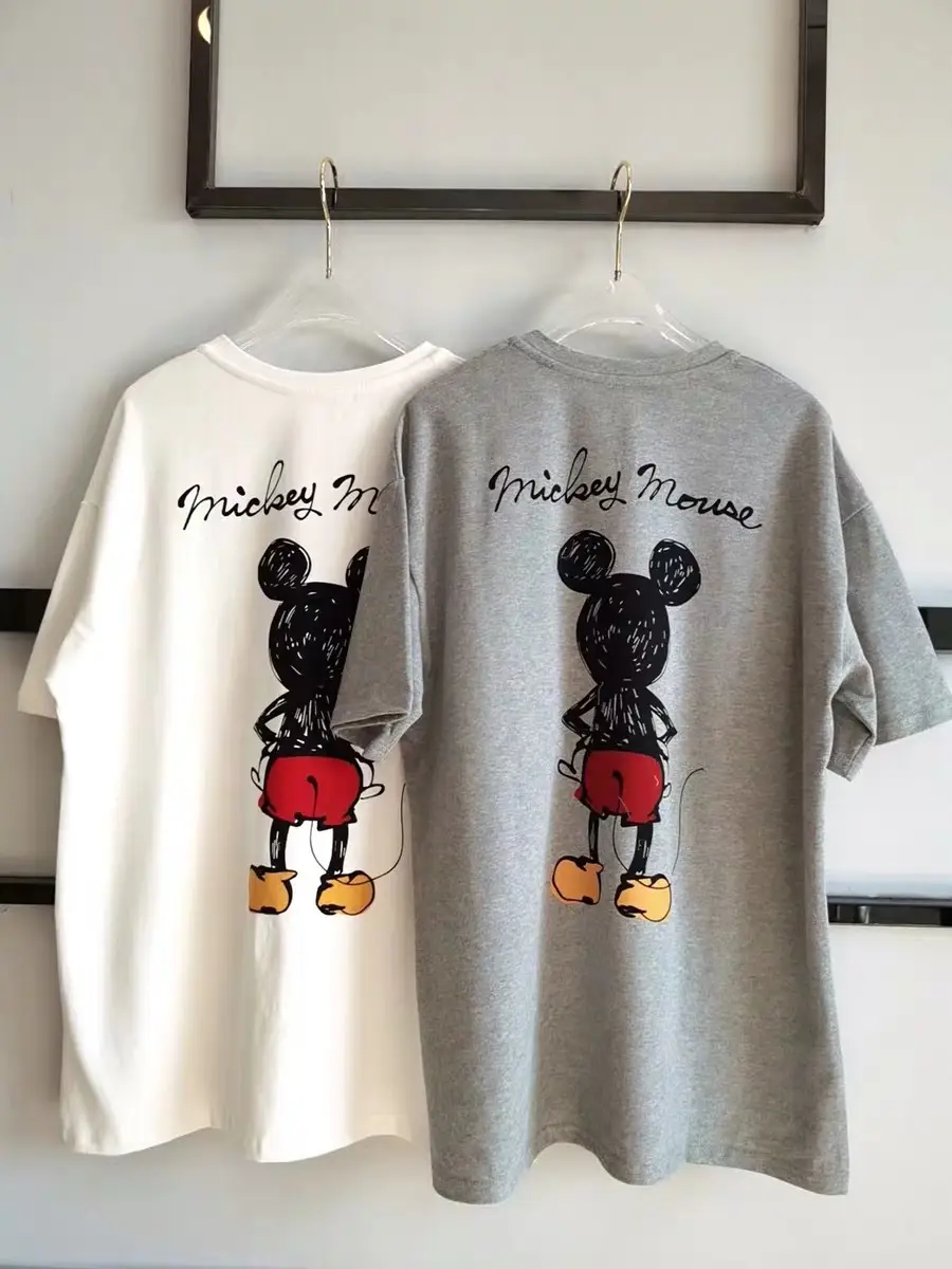 Women Printed Cartoon T-Shirt White Round Neck Loose Fit - Image 2