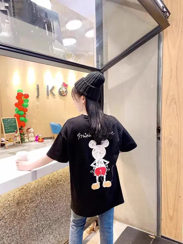 Women Printed Cartoon T-Shirt White Round Neck Loose Fit - Image 3