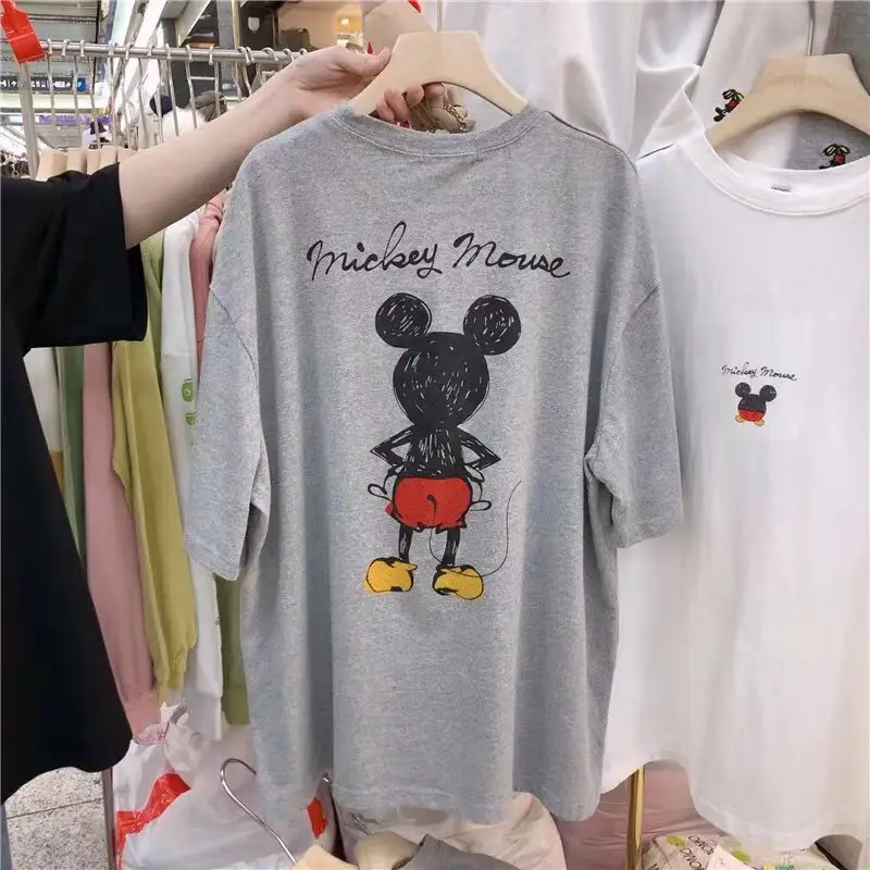 Women Printed Cartoon T-Shirt White Round Neck Loose Fit — feature 12