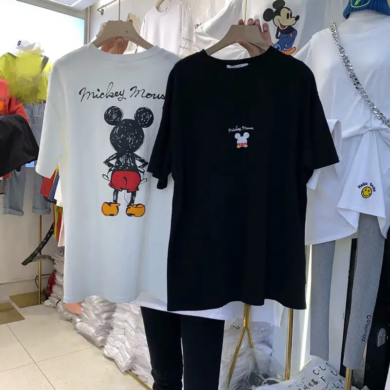 Women Printed Cartoon T-Shirt White Round Neck Loose Fit — feature 8