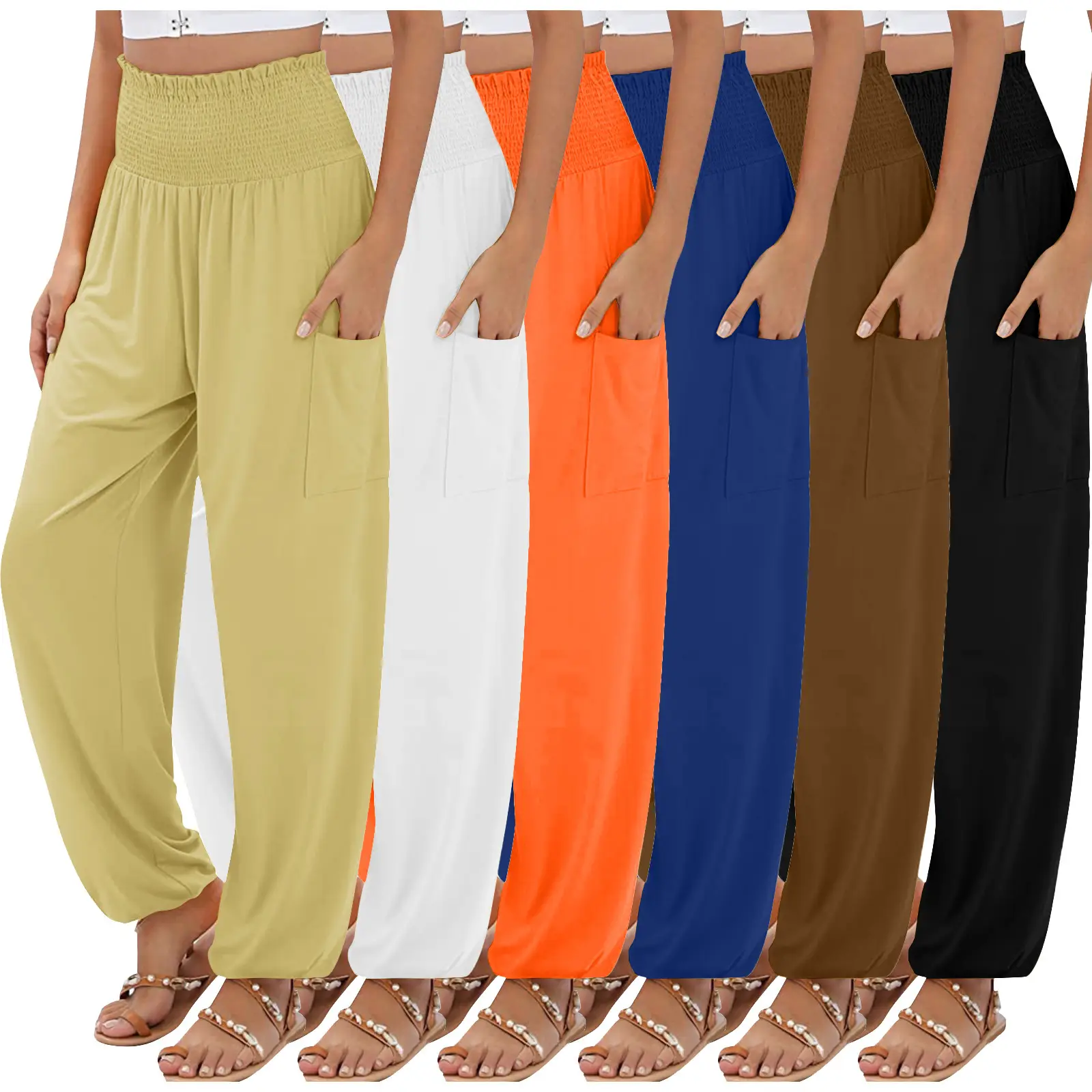 Women's Brown Elastic High Waist Wide Leg Pants