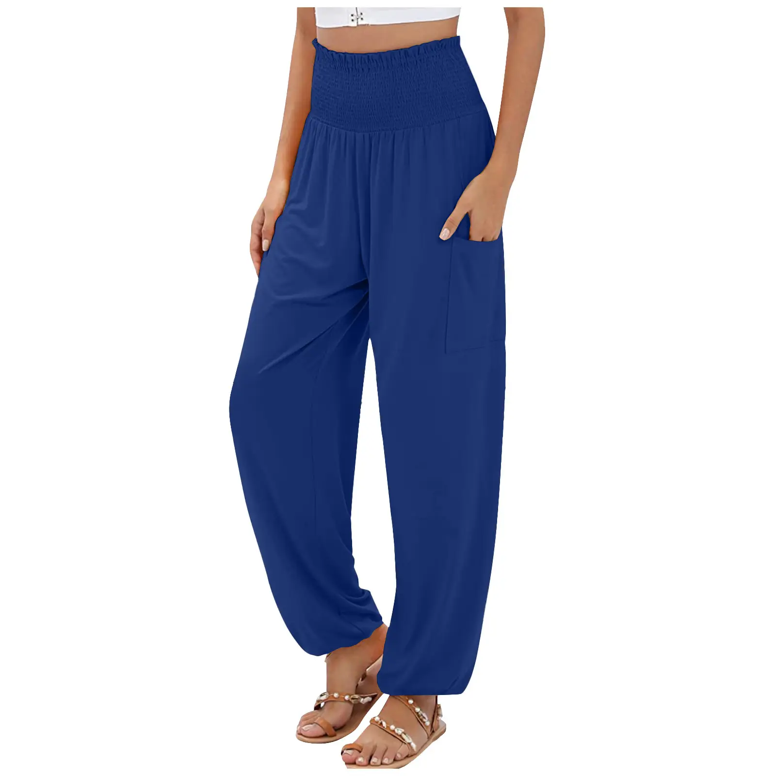 Women's Brown Elastic High Waist Wide Leg Pants