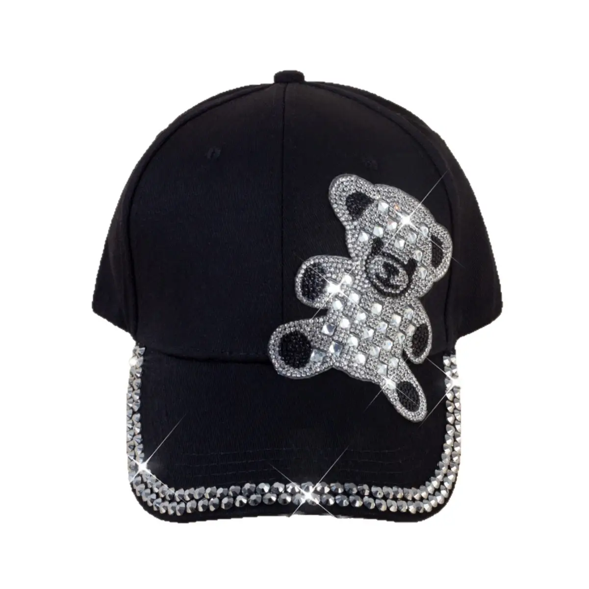 Black Rhinestone Bear Cap for Girls Boys Summer Wear