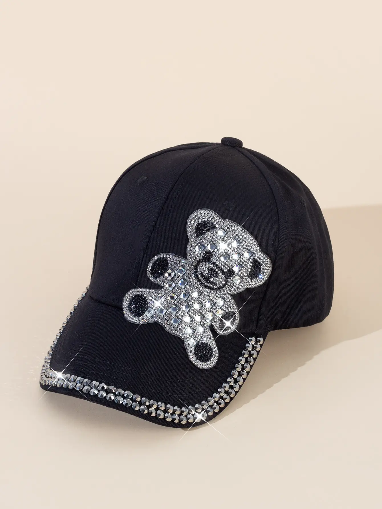 Black Rhinestone Bear Cap for Girls Boys Summer Wear — feature 1