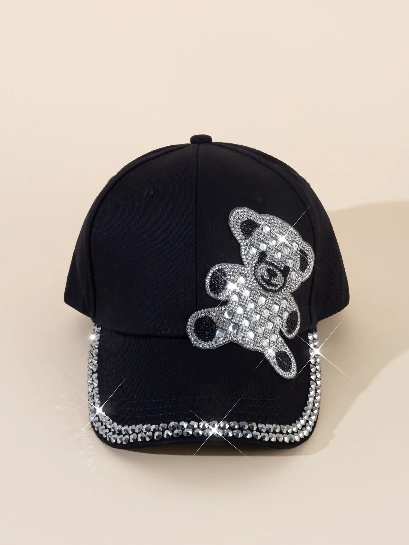 Black Rhinestone Bear Cap for Girls Boys Summer Wear — feature 2