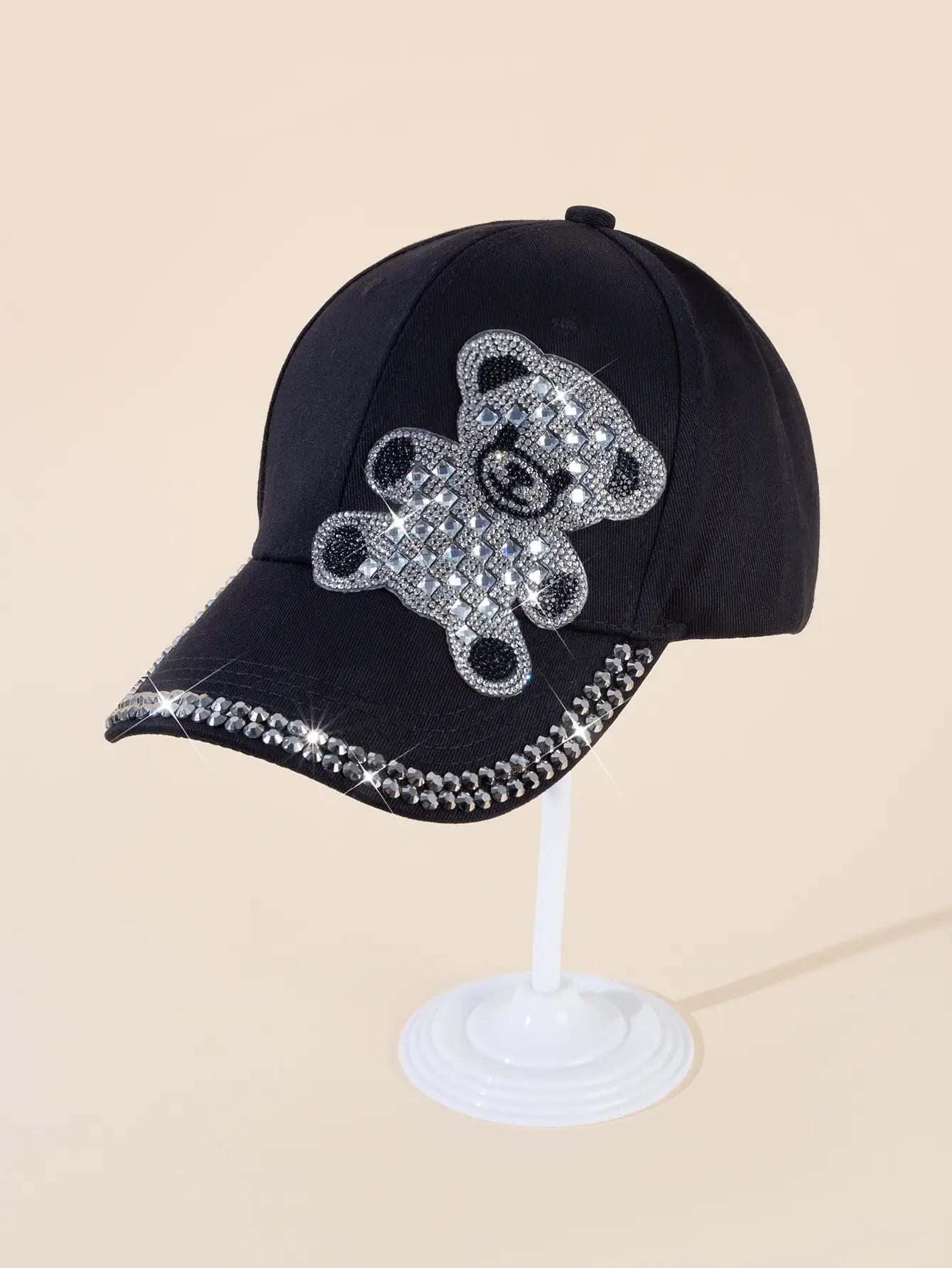 Black Rhinestone Bear Cap for Girls Boys Summer Wear — feature 3