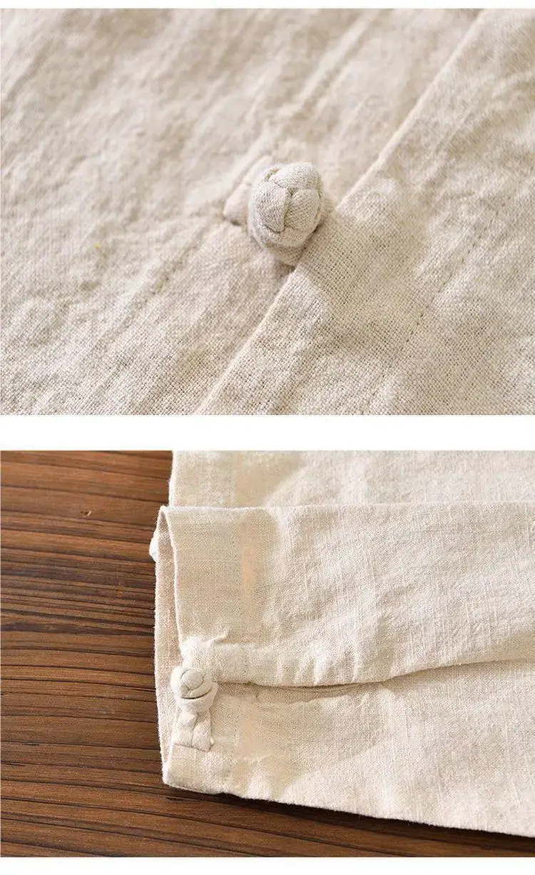 Men Linen Button Collar Shirt Beige Plus Size — feature 12