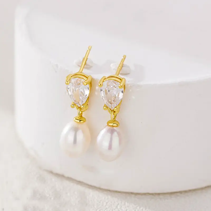 Water Drop Zircon Pearl Earrings for Women - Image 2