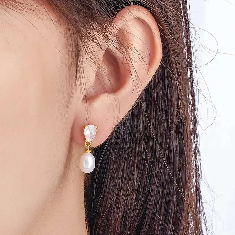 Water Drop Zircon Pearl Earrings for Women - Image 5