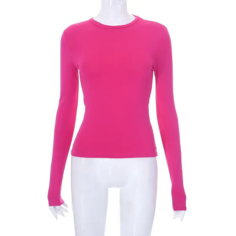 Women's Navy Solid Round Neck Long Sleeve Top - Image 11