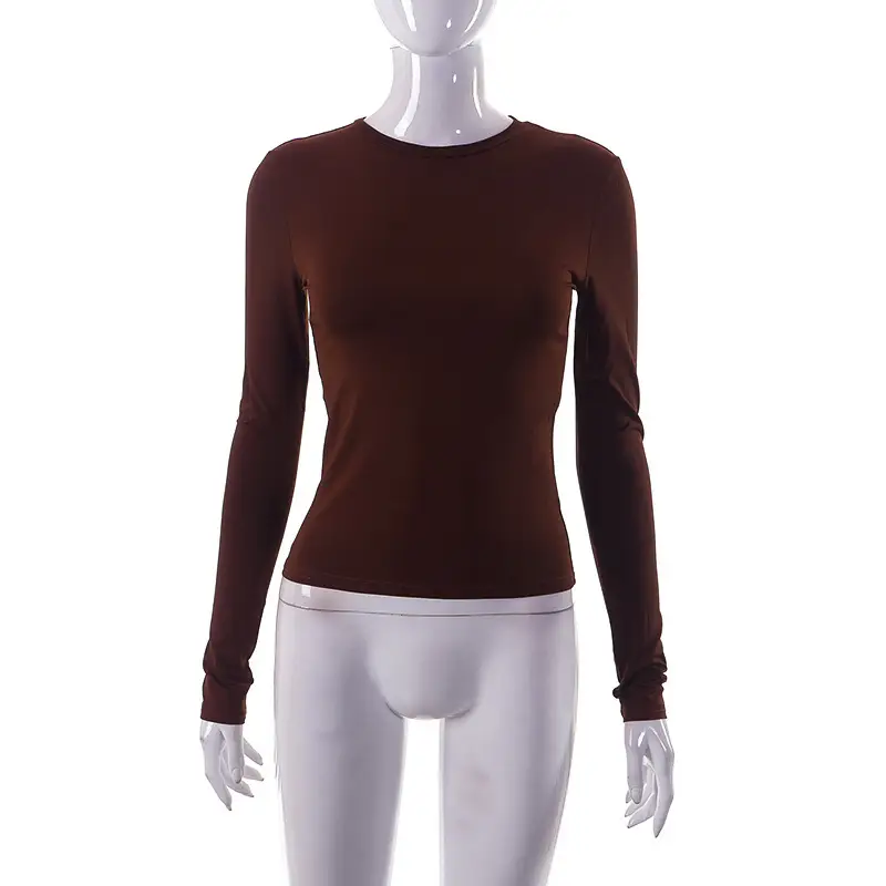 Women's Navy Solid Round Neck Long Sleeve Top - Image 4