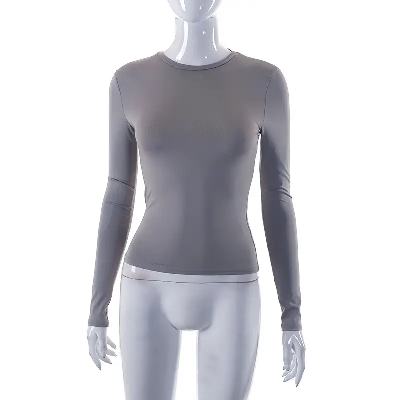 Women's Navy Solid Round Neck Long Sleeve Top - Image 6