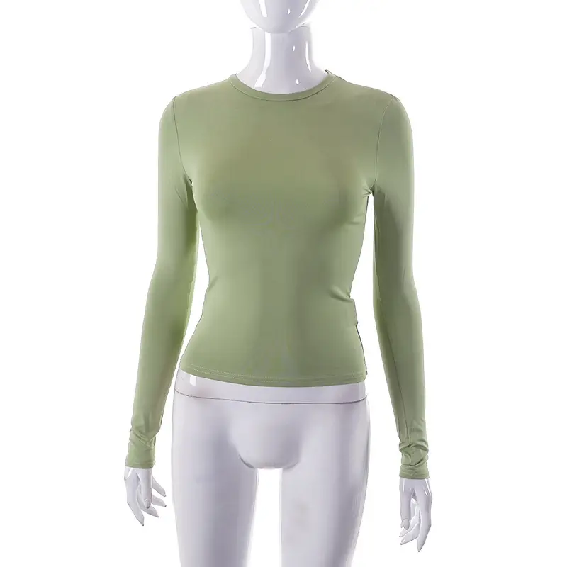 Women's Navy Solid Round Neck Long Sleeve Top - Image 8