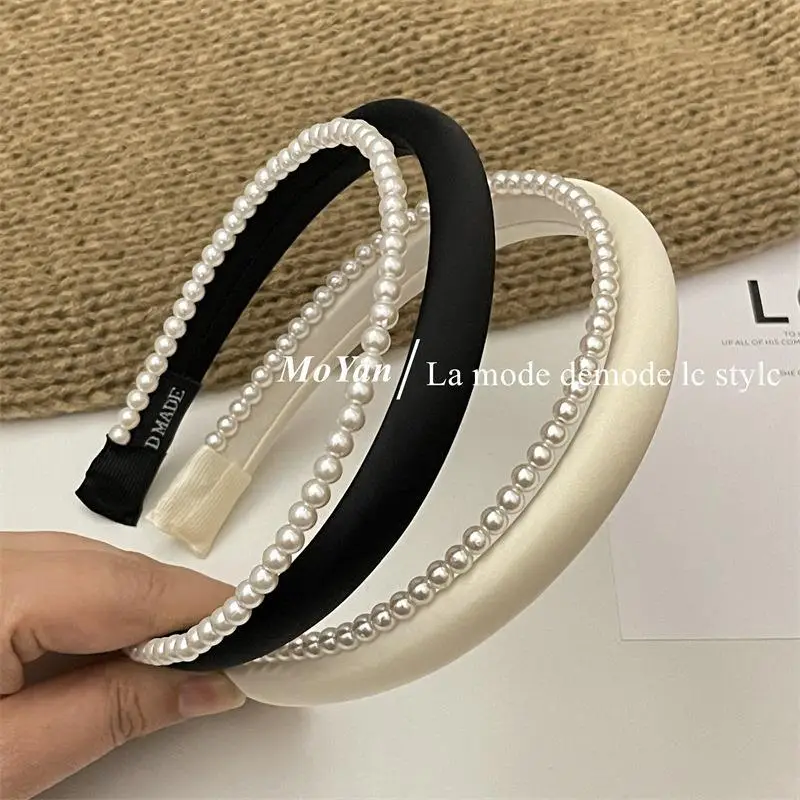 Satin Pearl Double Layer Headband for Women