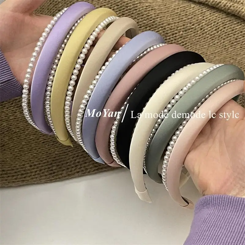 Satin Pearl Double Layer Headband for Women