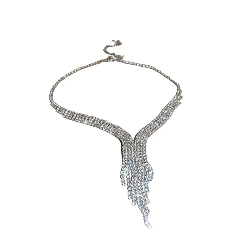 Luxury Green Diamond Tassel Necklace & Earrings Set for Women - Image 12