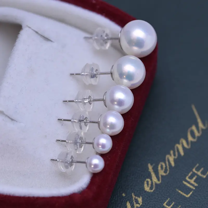 Freshwater Pearl Earrings 4-10mm White Round S925 Silver - Image 4