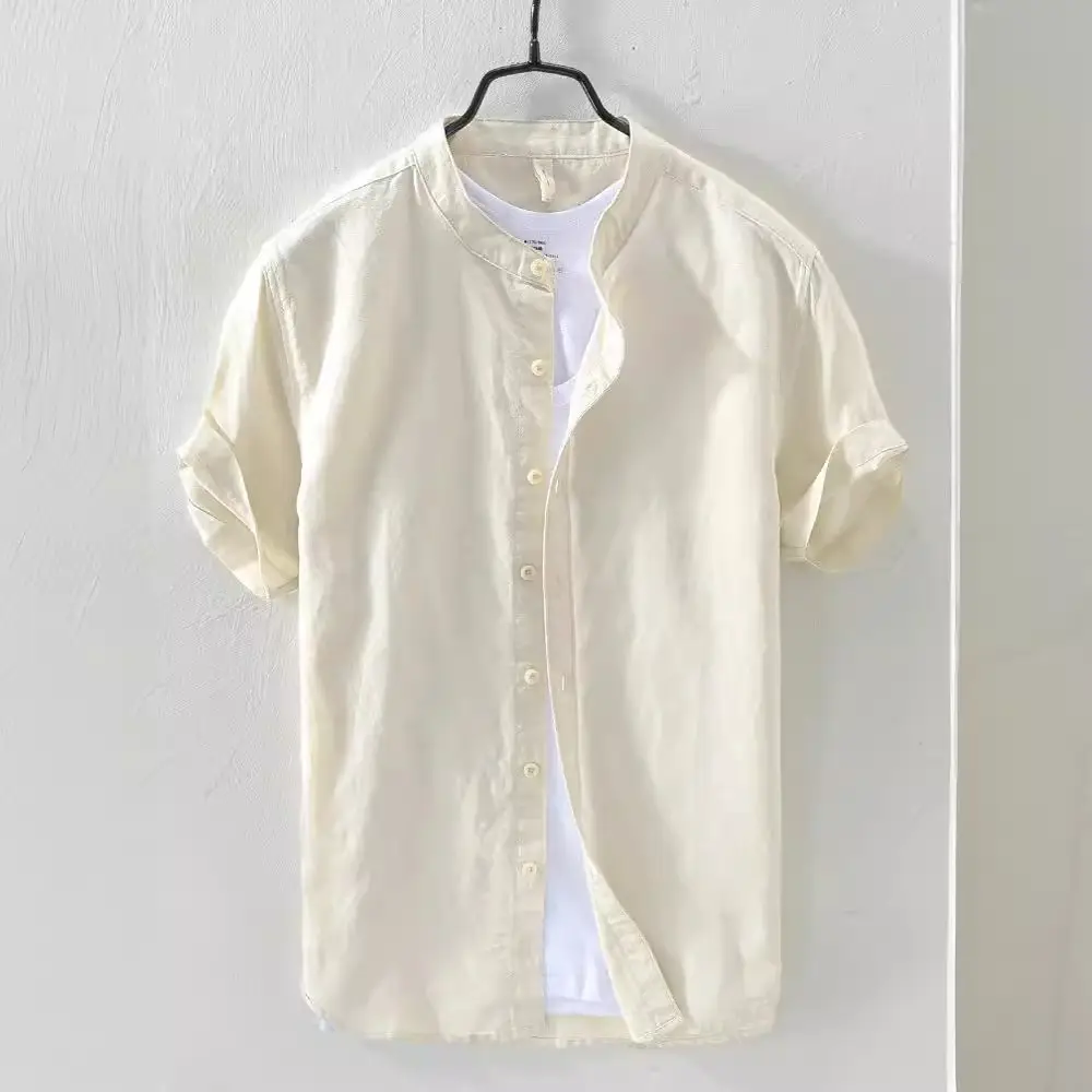 Men Navy Blue Stand-Up Collar Shirt Small - Image 8