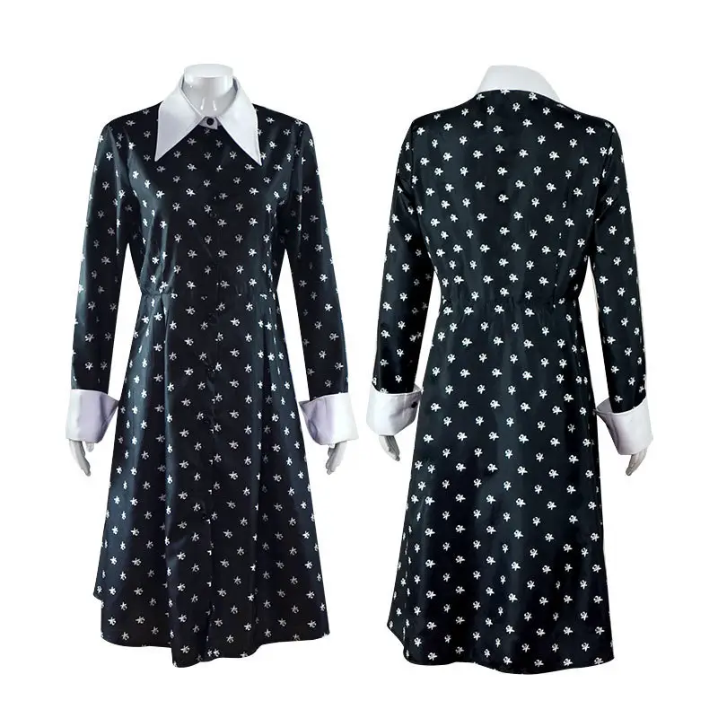 Black Long Sleeve Dress with White Collar for Girls Cosplay