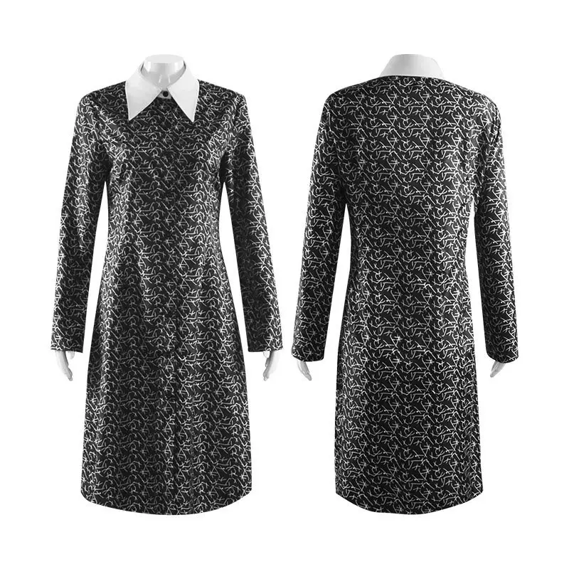 Black Long Sleeve Dress with White Collar for Girls Cosplay