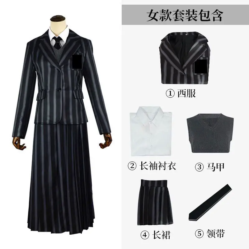 Black Long Sleeve Dress with White Collar for Girls Cosplay
