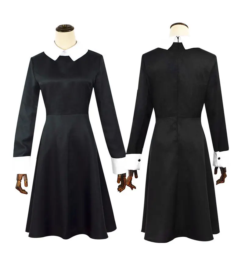 Black Long Sleeve Dress with White Collar for Girls Cosplay — feature 14