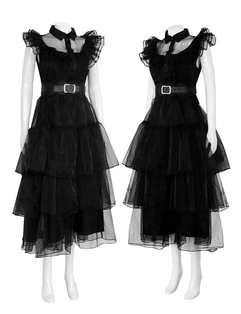 Black Long Sleeve Dress with White Collar for Girls Cosplay — feature 16