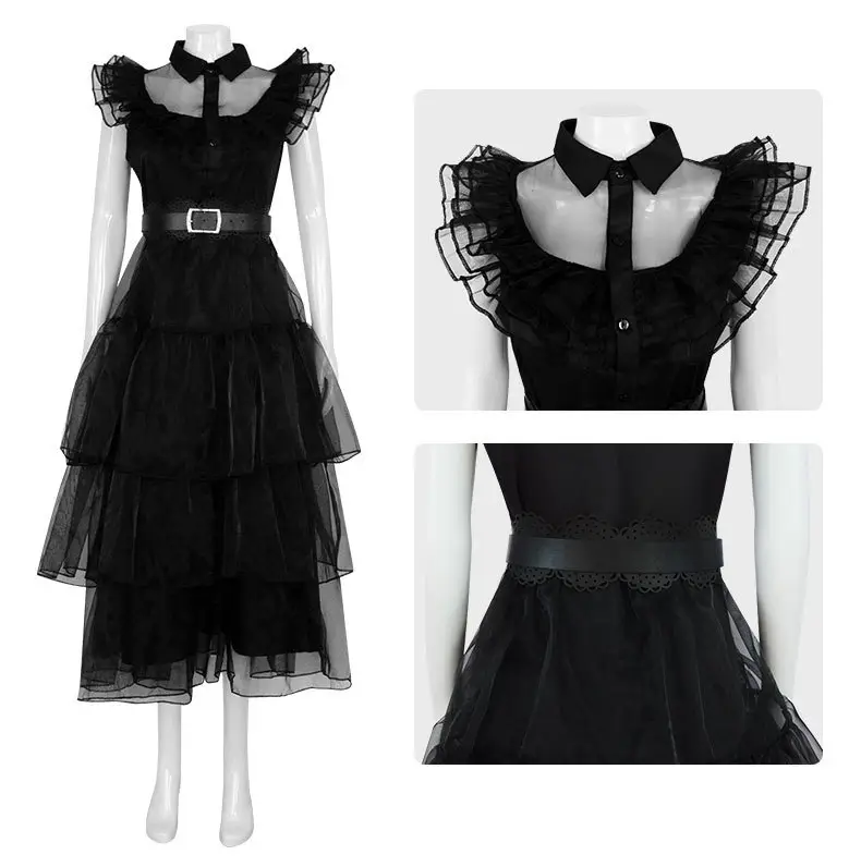 Black Long Sleeve Dress with White Collar for Girls Cosplay — feature 17