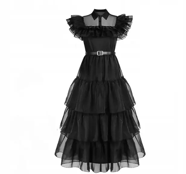 Black Long Sleeve Dress with White Collar for Girls Cosplay — feature 18