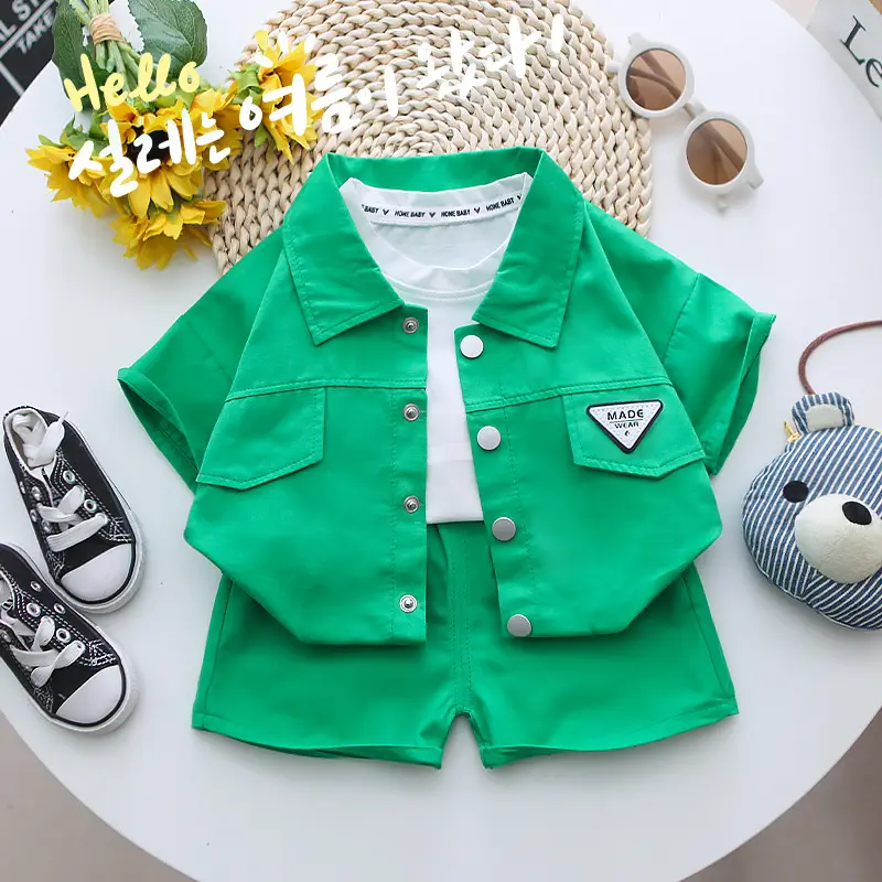 Boys Green Short Sleeve Shirt Suit 2024 - Image 3