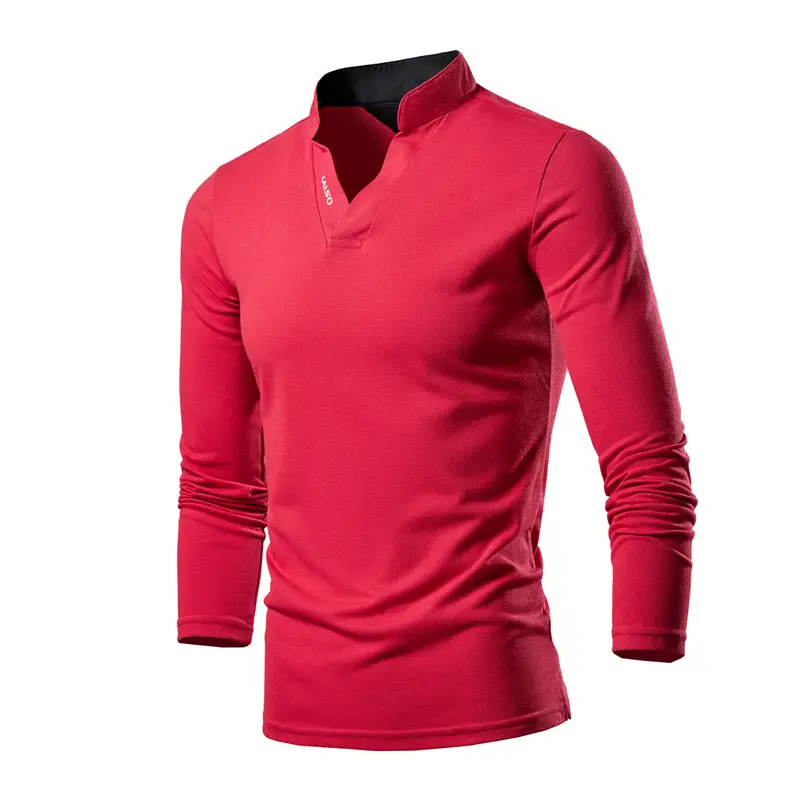 Men Long Sleeve Collar T-Shirt White - Image 4