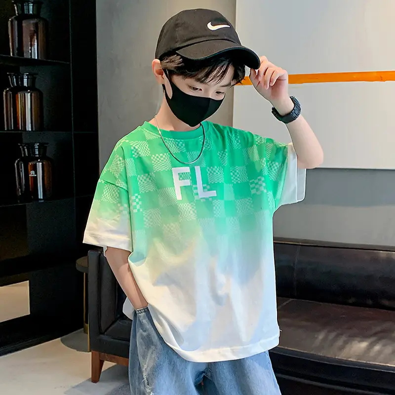 Boys Cotton T-Shirt Medium Blue FL Print - Image 4