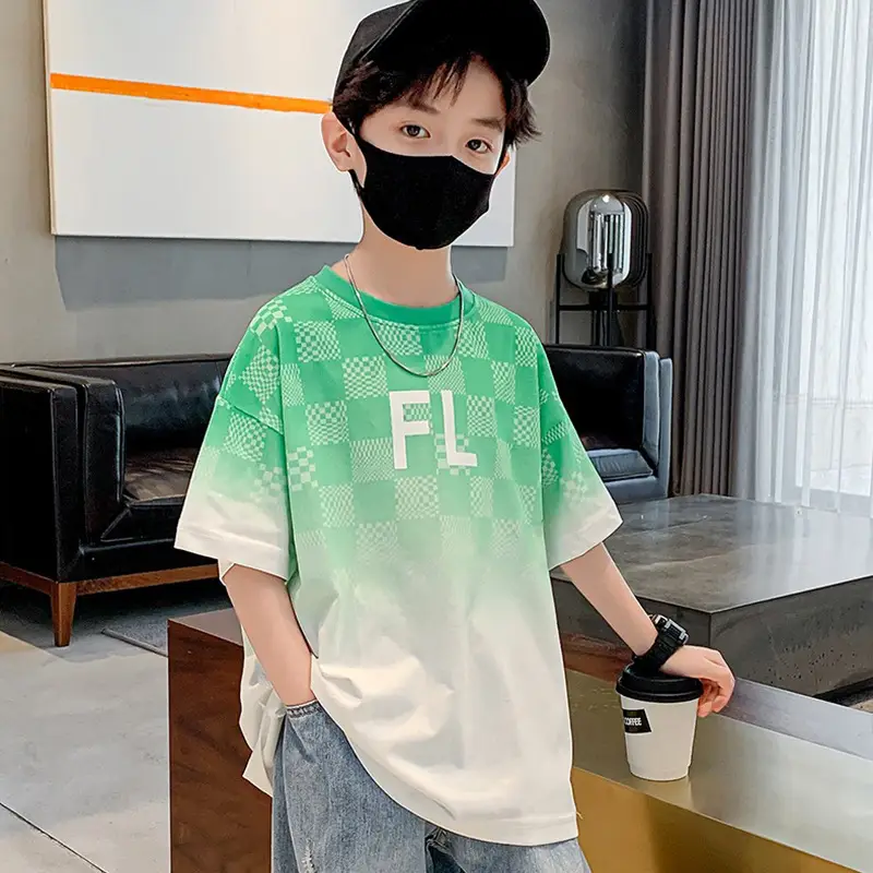 Boys Cotton T-Shirt Medium Blue FL Print - Image 5