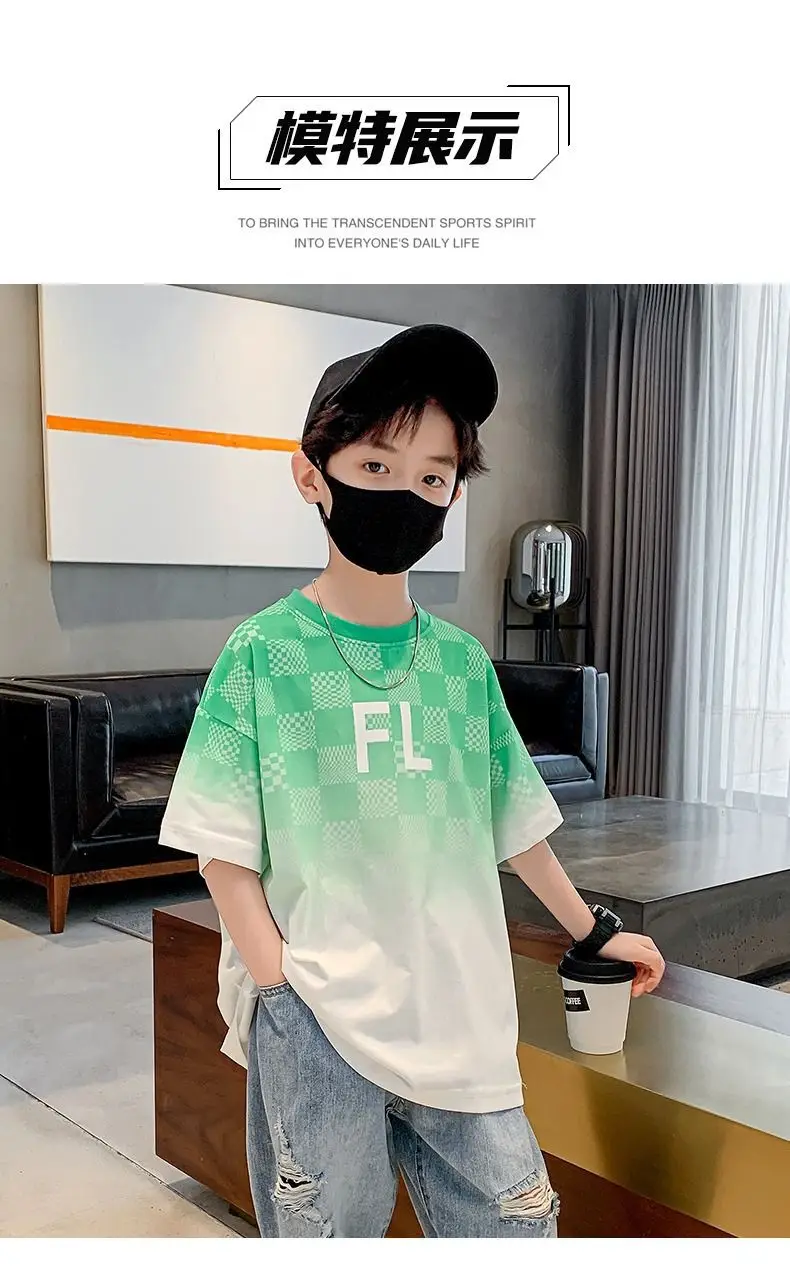 Boys Cotton T-Shirt Medium Blue FL Print — feature 12