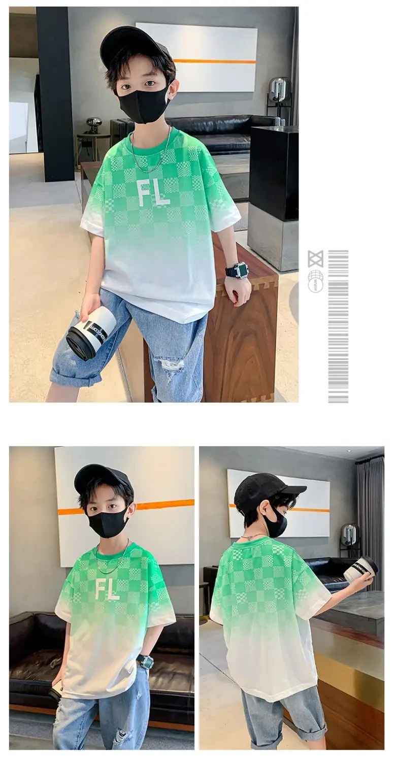 Boys Cotton T-Shirt Medium Blue FL Print — feature 13