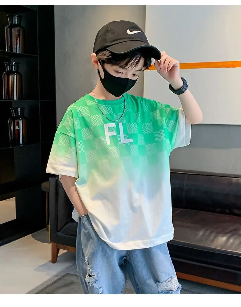 Boys Cotton T-Shirt Medium Blue FL Print — feature 14