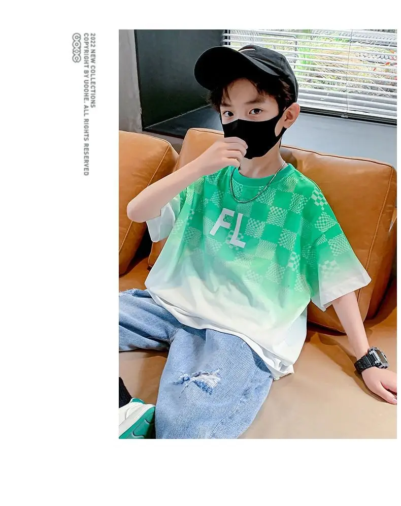 Boys Cotton T-Shirt Medium Blue FL Print — feature 15